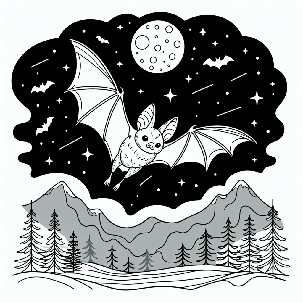 Swooping Bat In Moonlit Sky: A Fun Coloring Adventure 1 Bat moonlit night sky