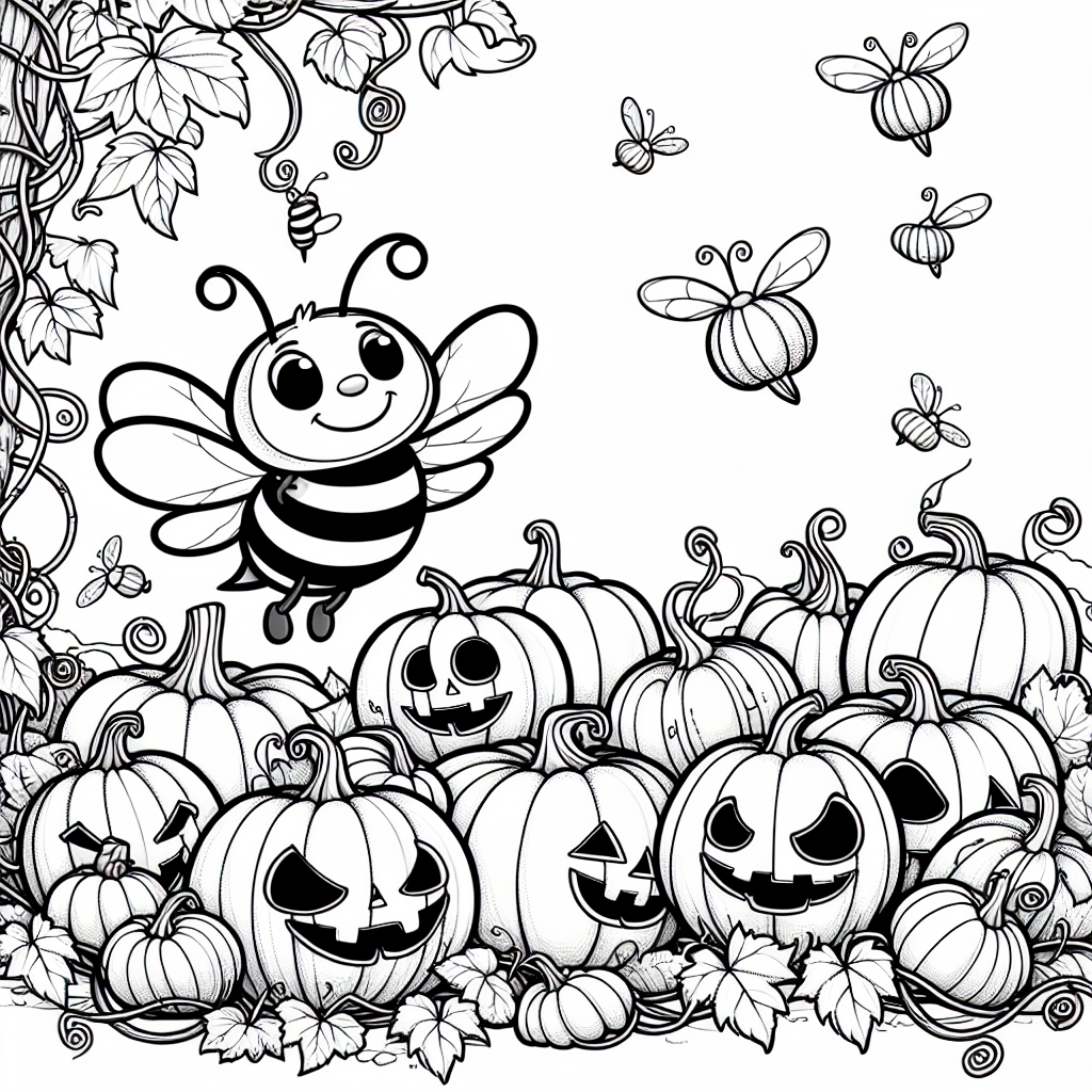 Buzz into Halloween with our Bee Spooky Pumpkin Patch Coloring Page! 1 Bee spooky pumpkin patch coloring page