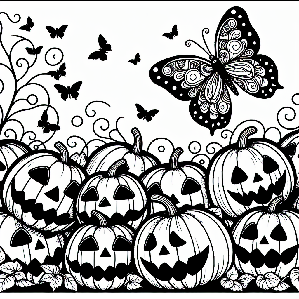 Spooky Halloween Coloring Fun With Our Butterfly and Pumpkins Page! 1 Butterfly Halloween Pumpkins Coloring Page