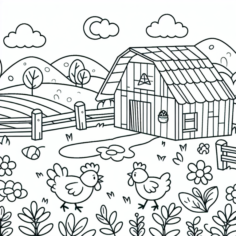 Charming Chicken Farm Coloring Page For Kids - Wildlife Coloring World