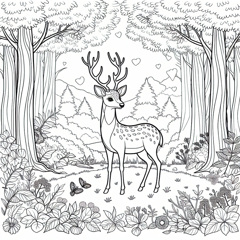 Black and white deer coloring page template