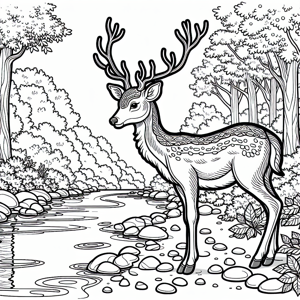 Color The Tranquil Creek Deer: A Unique Coloring Activity For Kids! 1 Deer Tranquil Creek Coloring Page