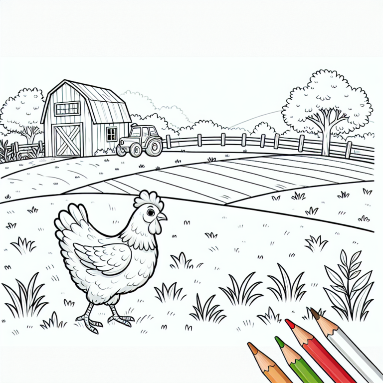 Creative Farm Chicken Coloring Page For Young Artists - Wildlife 