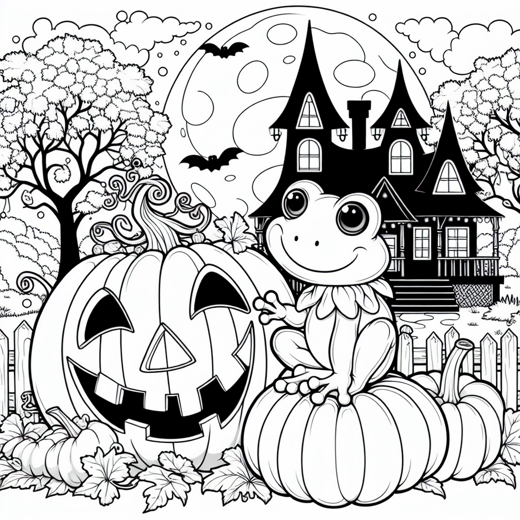 Spooky Frog Halloween Coloring Page for Kids! 1 Frog Halloween coloring page