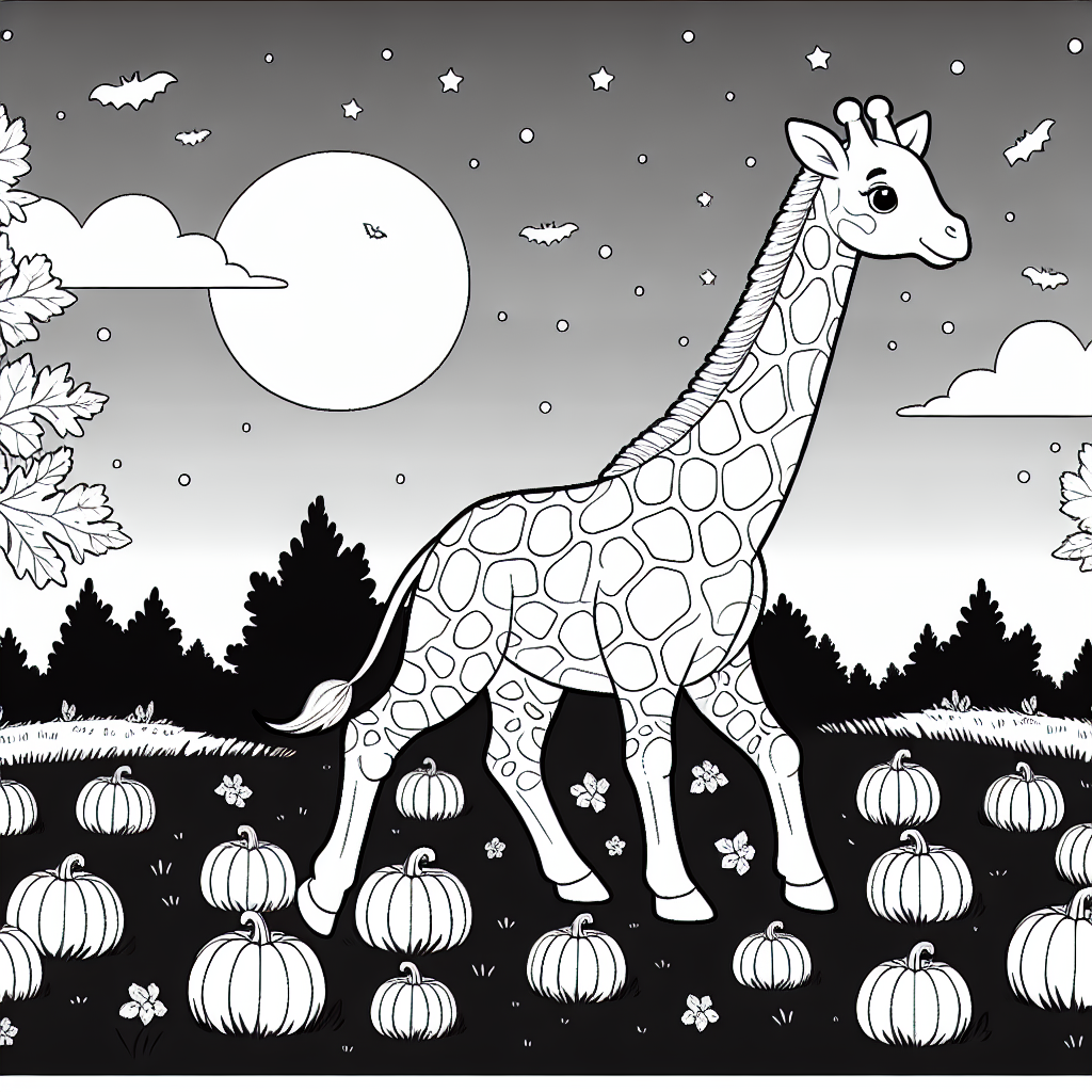 Spooktacular Giraffe Halloween Coloring Page 1 GiraffeHalloweenPumpkinsDuskColoringPage