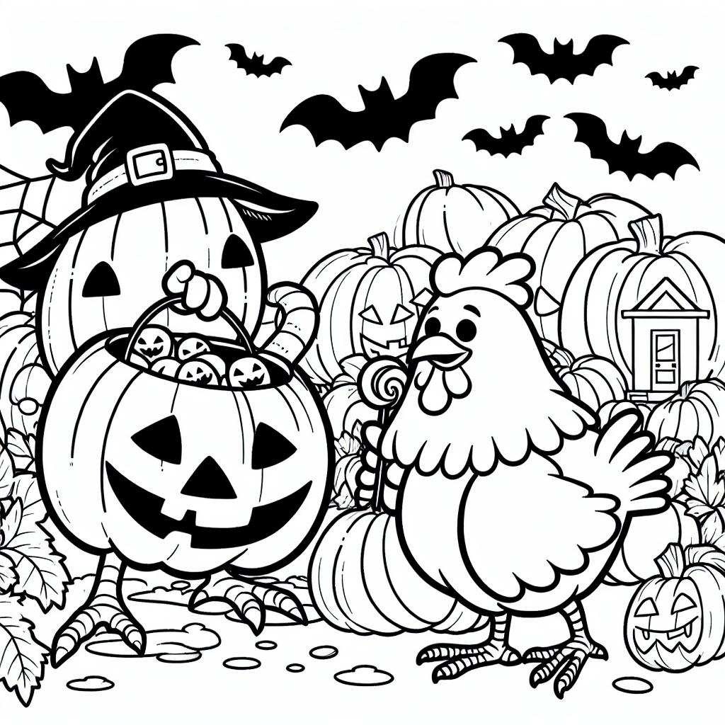 Fun-filled Halloween Chicken Coloring Page 1 Halloween Chicken Pumpkin Patch