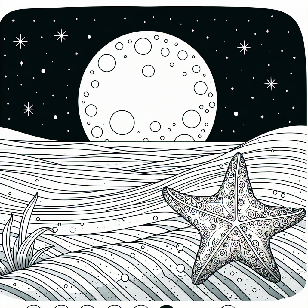 Starfish 4 Starfish on spooky ocean bottom under a full moon coloring template