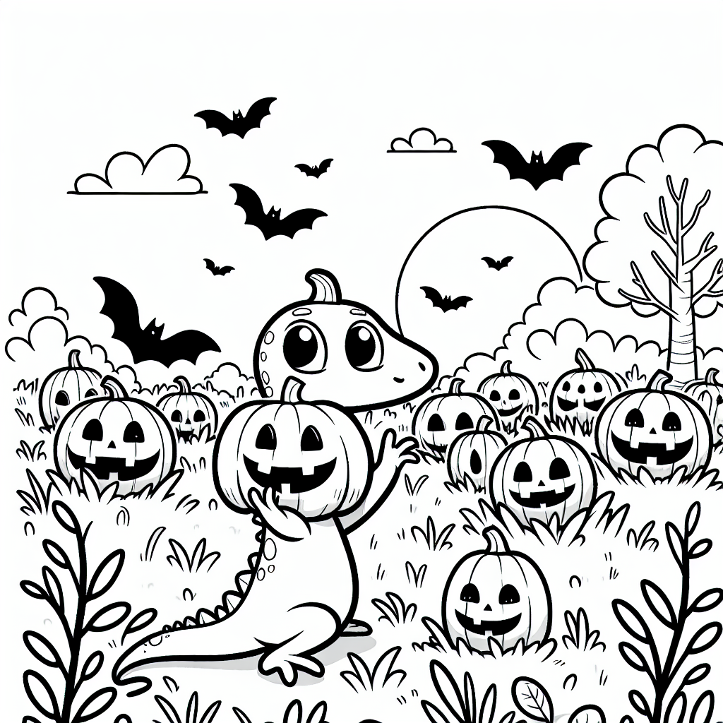 Lizard Halloween pumpkin theme coloring page