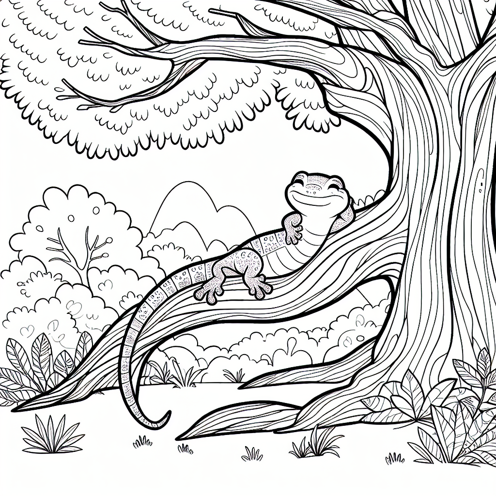 Jungle Adventures with our Lizard Forest Tree Branch Coloring Page! 1 Lizard forest tree branch coloring page