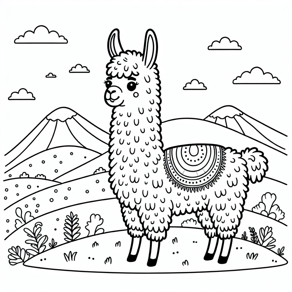 Get Creative with Our Llama Hillside Coloring Page! 1 Llama hillside coloring page