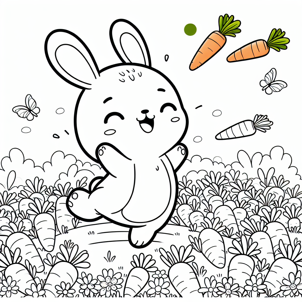 Sketch of a rabbit in a carrot field for coloring