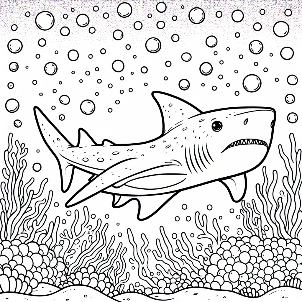 Dive Deep with Our Shark Coloring Page 1 Shark underwater bubbles coloring page