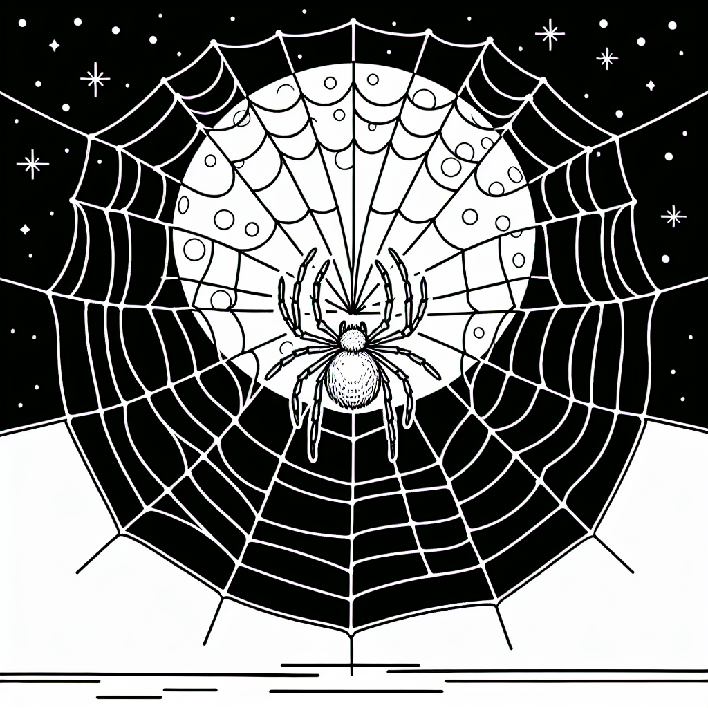 Moonlit Spider Web Adventure - Free Coloring Page For Kids 1 SpiderWebFullMoonColoringPage