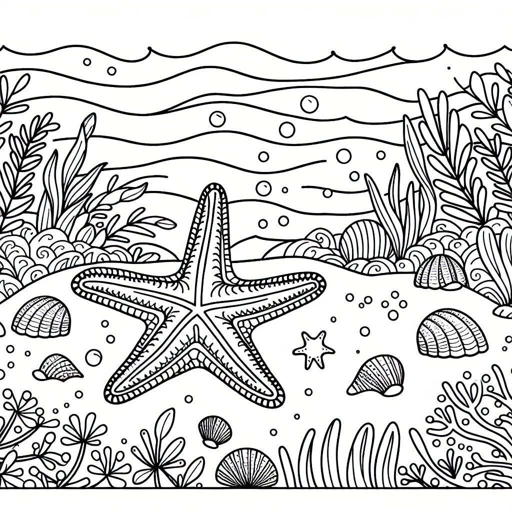 Starfish 6 Starfish coloring page template in an undersea garden setting