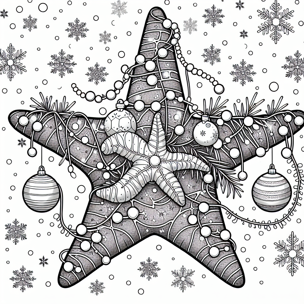Starfish 3 Starfish with Christmas lights and snowflakes for coloring
