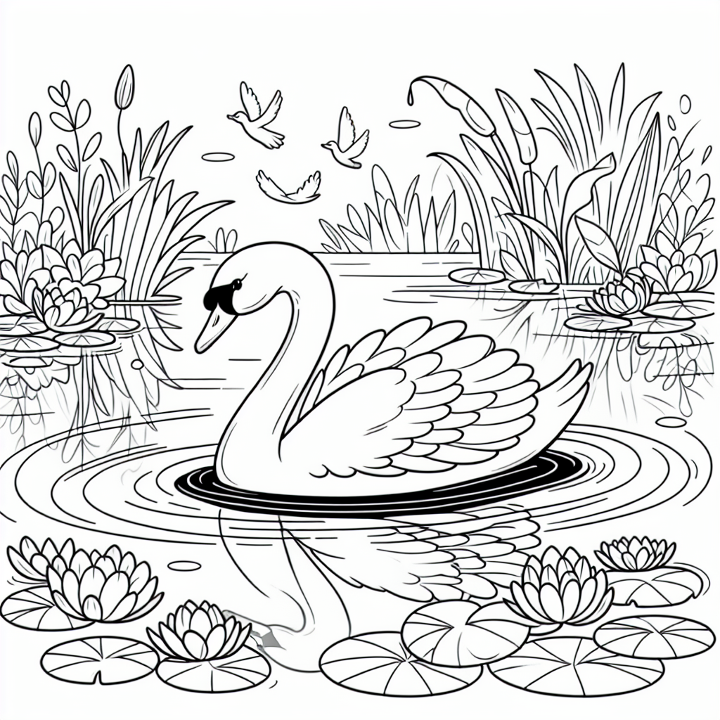Exciting Swan Coloring Page for Kids! 1 Swan lily pads coloring template