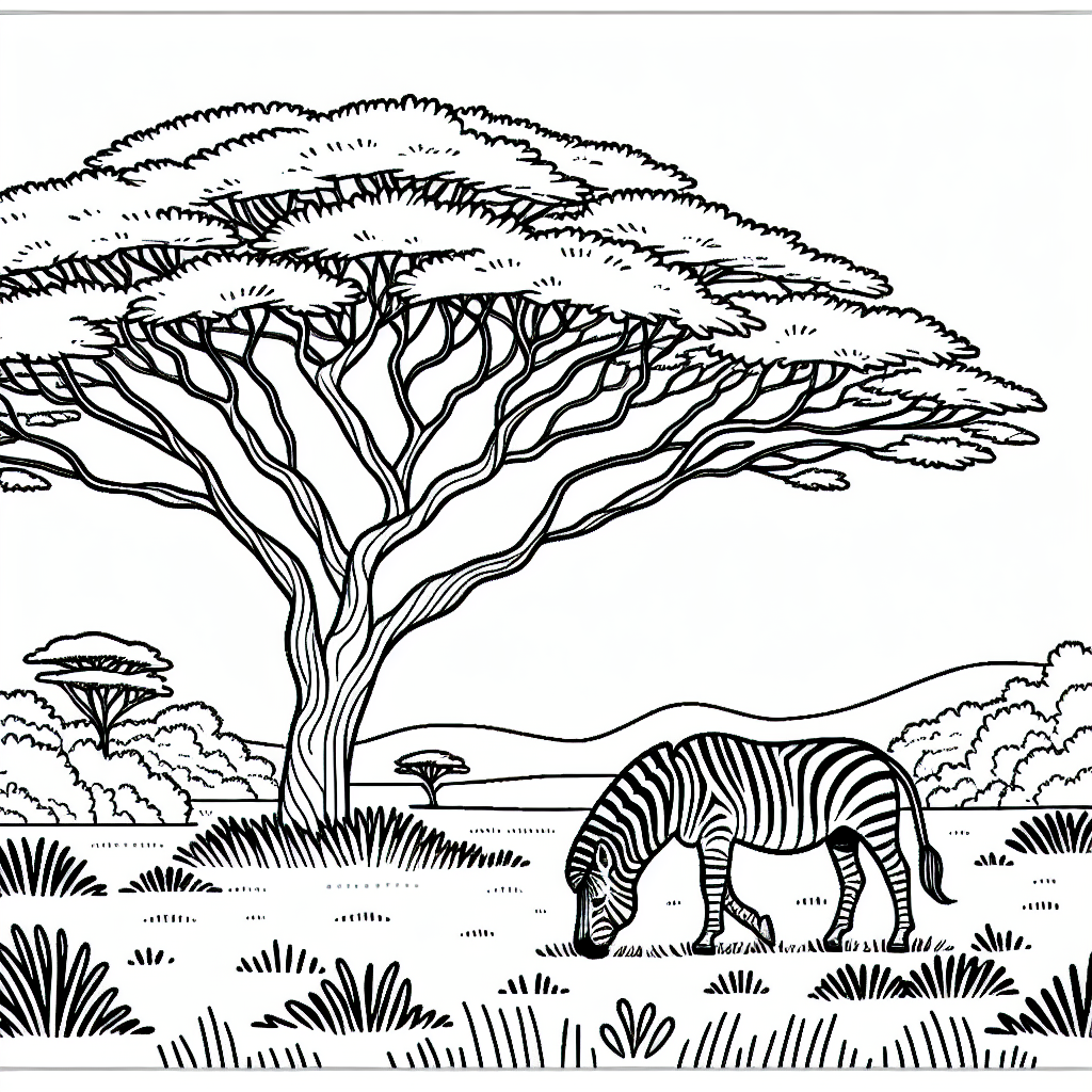 Unleash Your Creativity with Our Zebra Savannah Acacia Tree Coloring Page 1 Zebra savannah acacia tree coloring page