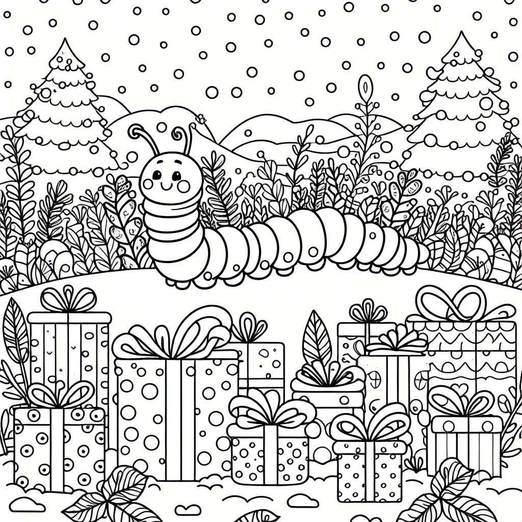 A caterpillar's winter journey in a festive field