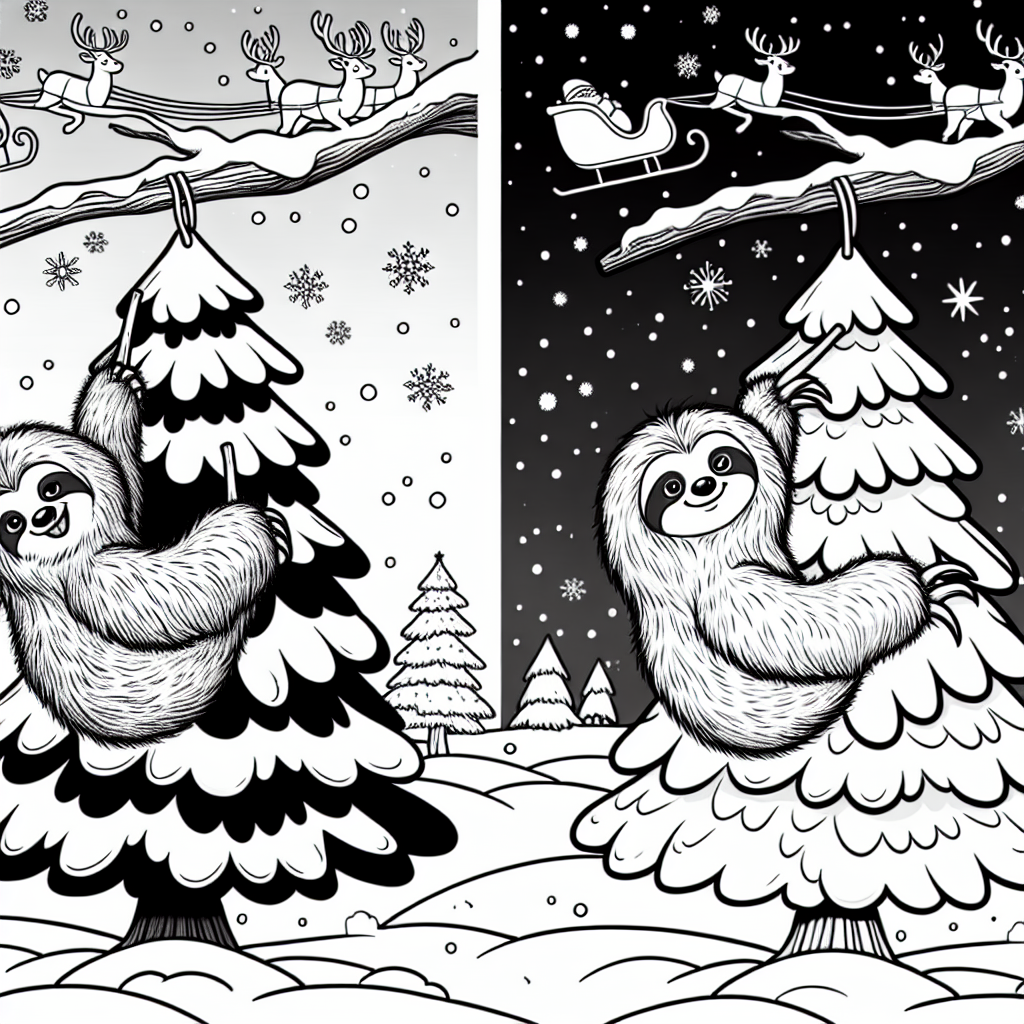 Snake 3 Christmas sloth coloring page template