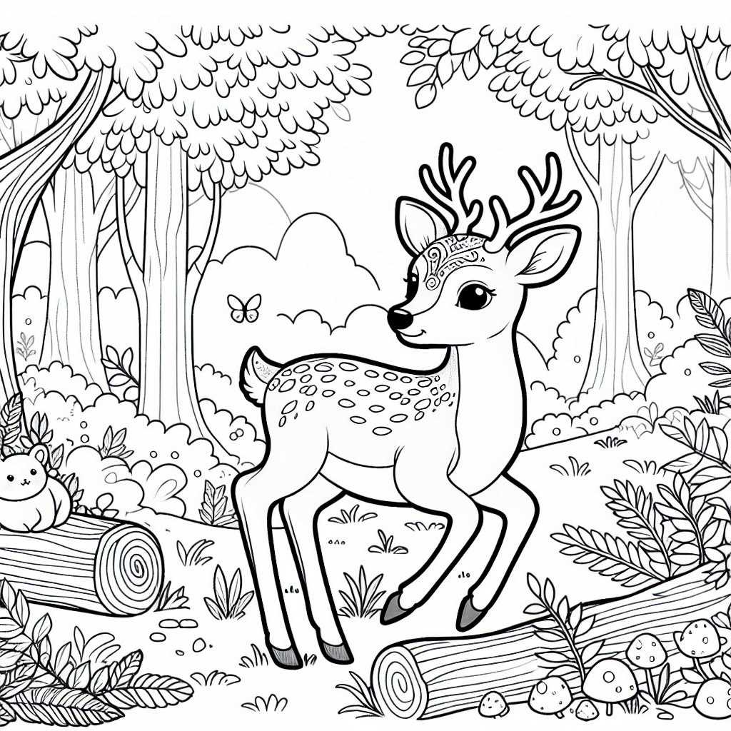 Enchanted Forest Journey with a Deer Coloring Page 1 deer enchanted forest