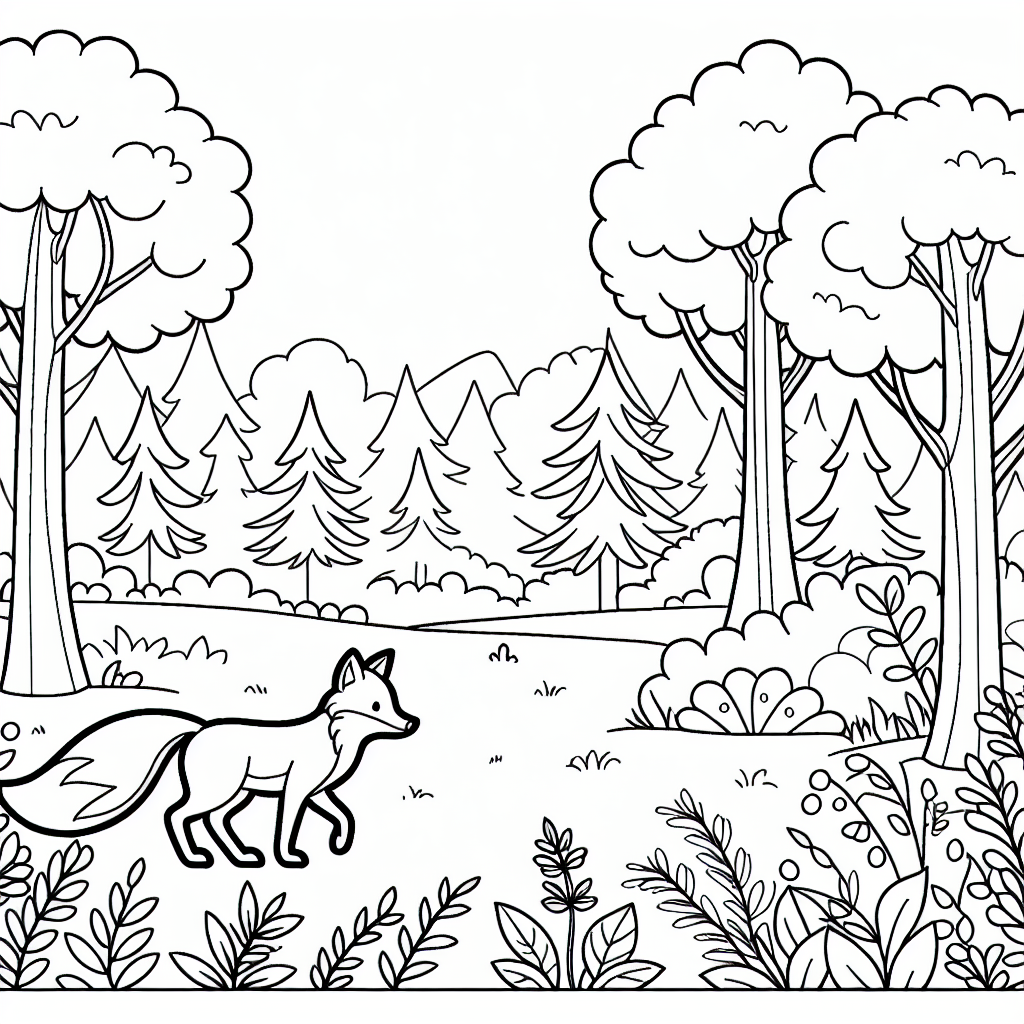 Adventurous Fox in Forest - Fun Coloring Page for Kids! 1