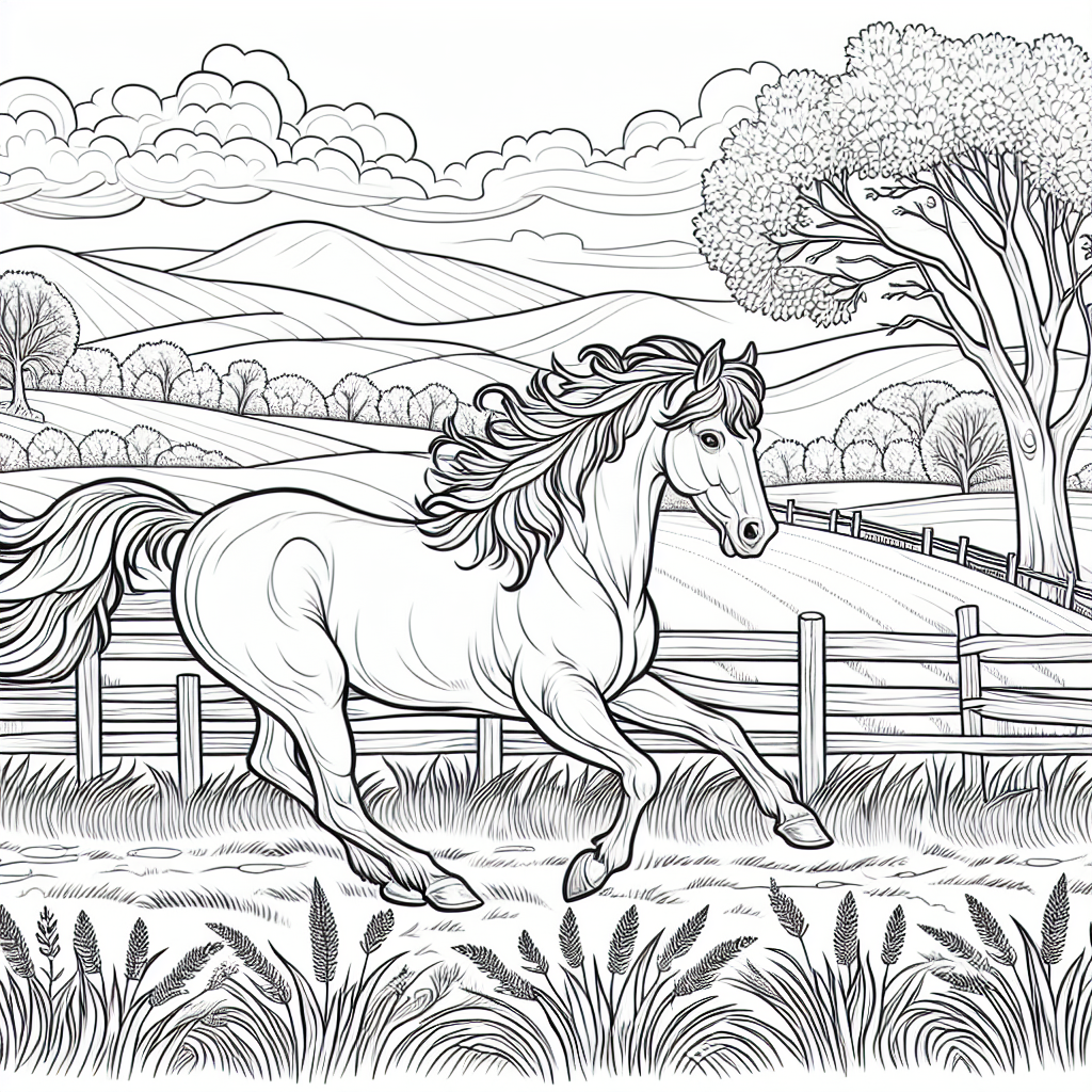 Bring a Horse to Life in our New Coloring Page 1 horse countryside coloring page